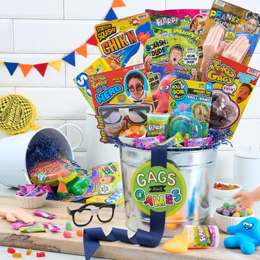 Gags, Games, Candy and Toy Gift Bucket